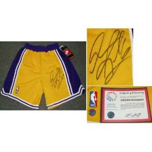  Dennis Rodman Signed Lakers Nike Gold Shorts Sports 