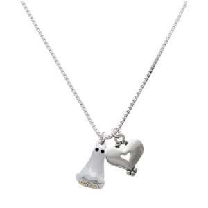  3 D Silver Ghost with Black Swarovski Crystals and Silver Heart 