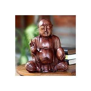    NOVICA Wood statuette, Buddha with an Egg