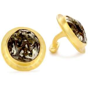    Heather Benjamin Sea Rough Pyrite Gold Plated Cuff Links Jewelry