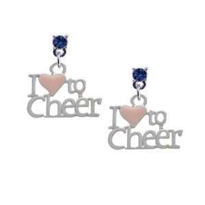 love to Cheer with Pink Heart Sapphire Swarovski Post Charm Earrings 