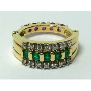 Sparkling Colombian Emerald Diamond & Ruby Ring~ Two Rings for ONE 