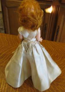 PRETTY VINTAGE GIRL DOLL WITH RED HAIR & LONG SATIN DRESS   DOLL 