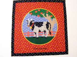 OOP Country Cow Cotton Fabric Pillow Panel 15 x 15  