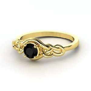    Sailors Knot Ring, Round Black Onyx 14K Yellow Gold Ring Jewelry
