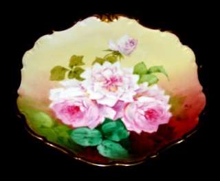 Flambeau Limoges ROSES Gilt Cabinet Plate Artist Signed  