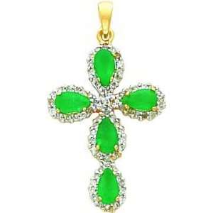   14 karat yellow gold genuine diamond and emerald cross charm Jewelry