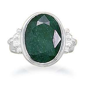   Rough cut Emerald Ring With Bead Design Band   Size 9   JewelryWeb