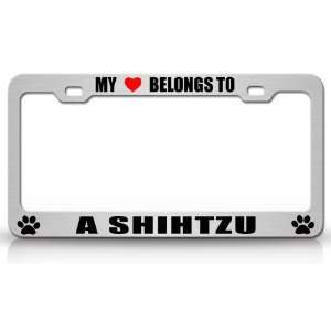 MY HEART BELONGS TO A SHIHTZU Dog Pet Steel Metal Auto License Plate 