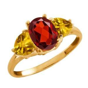  2.22 Ct Oval Red Garnet and Citrine Gold Plated Sterling 