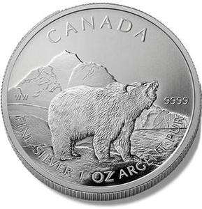 Canadian Silver Grizzly Bear 1 Oz .999 Pure Silver Coin 2011 brand new 