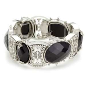 Napier Antiqued Silver Tone Jet Stretch Bracelet Jewelry