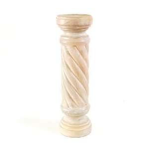   Wooden Candleholder With Spiral Design Cream Finish