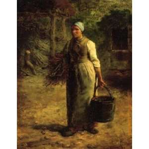   François Millet   24 x 32 inches   Woman Carrying Firewood and a Pail