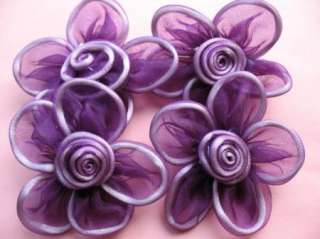 10 Big 2.5 Organza Ribbon Flower/Satin  Dark purple  