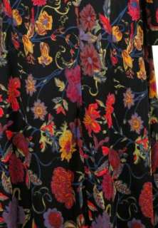   Cloisonne Multicolor Floral German Rayon Dress 14 L Black  