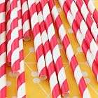 50 Red and White Striped Paper Drinking Straws   Vintage Inspired