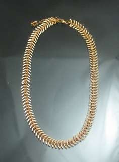 Very Unique style Fish Bone Gold GP Necklace Textured 16.5~18.5inch 