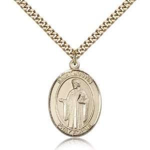  Gold Filled St. Saint Justin Medal Pendant 1 x 3/4 Inches 
