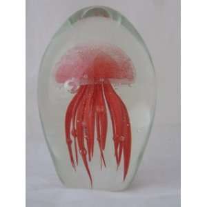  Red Glass Jellyfish Paperweight 4.5 X 3 (Glow in Dark 