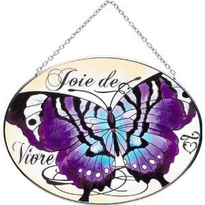 Joan Baker Designs MO353 Purple Butterfly Art Glass Suncatcher, 7 by 5 