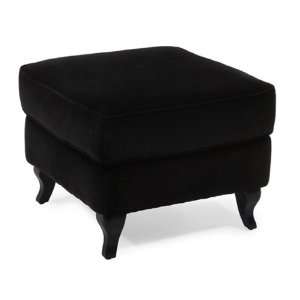   Soft Black Square Ottoman with Sculpted Wooden Legs
