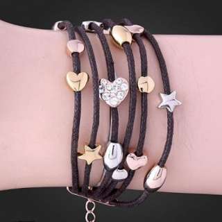 ARINNA Crystal leather star heart linked chain Bracelet  