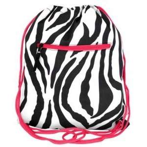  Black & White Zebra Print Drawstring Backpack with Pink 