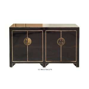 Black Chinese Moon Face Buffet Console Table Cabinet 