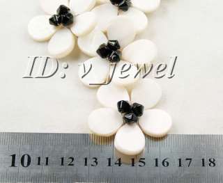 Black onyx&shell flower necklace/earring set 925  