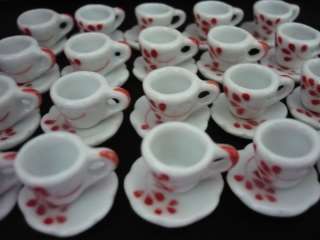 50 Red Flower Coffee Cup & Saucer Dollhouse Miniatures  