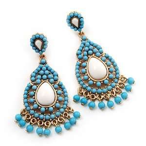   Plated Turquoise Style Bead Chandelier Earrings   6.5cm Drop Jewelry