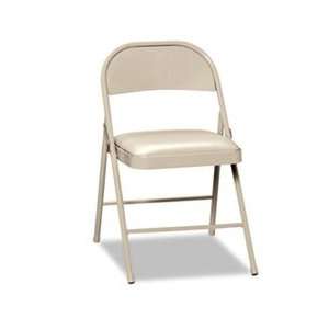  Steel Folding Chairs with Padded Seat, Light Beige, 4 