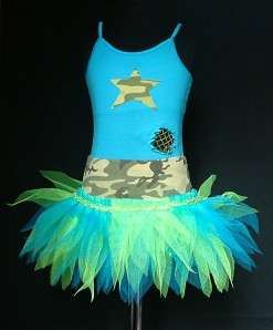 GIRLS ARMY THEME NEON DANCE OUTFIT FANCY DRESS TWIRLING  