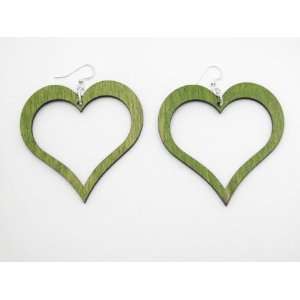  Apple Green Open Heart Wooden Earrings GTJ Jewelry