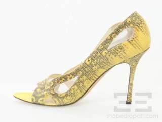Brian Atwood Yellow & Black Lizard Cut Out Open Toe Heels Size 40 