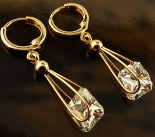 Ladys Dangle White Topaz Gems Earring ME42 14k Rose Gold Filled 