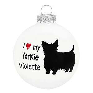  Personalized I ♥ My Yorkie Glass Ornament
