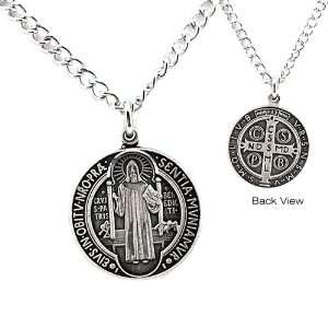 St. Benedict Antiqued Silver Medal, 24 chain