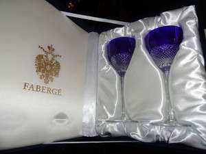 Faberge Crystal Cobalt Blue Goblet Glasses NIB  
