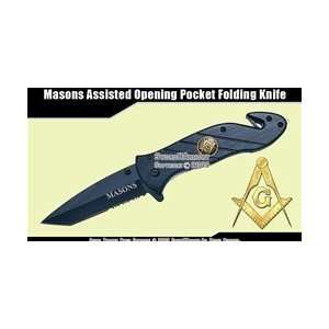 Spring Assisted Opening Knife Masonic Pocket Folder w/ Masons emblem 