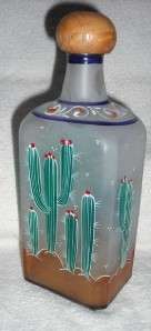 MEXICAN DECANTER AND SHOT GLASS SET HANDBLOWN & PAINTED  