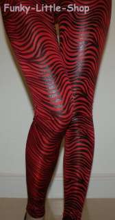shiny red zebra animal print leggings pants pt386 XS  