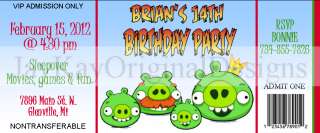 Personalized ANGRY BIRDS ticket style BIRTHDAY PARTY Invitations