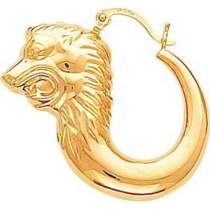    14K Yellow Gold Lion Hoop Earrings Polished Jewelry Jewelry