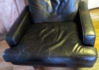   Black Leather Swivel Rocking Lounge Chair & Ottoman Eames Era  