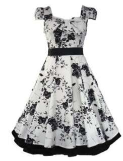  50s Vintage Tea Prom Dress Floral White & Black Clothing