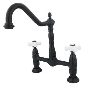   Brass PKS1175PX 8 inch center spread deck mount bridge kitchen faucet