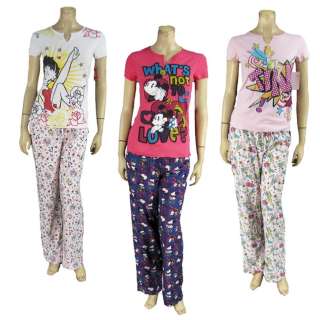 Disney Cotton 2pc PJ Pants T Shirt Love Minnie Mouse Betty Boop Heart 