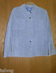 Chicos Design Light Blue Suede Leather Jacket, Size 1  